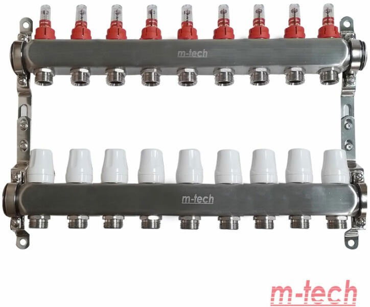 m-tech UniTherm áramlásmérős Inox osztó-gyűjtő 1" 3/4" eurokónuszos csatlakozással, 10 körös termék fő termékképe