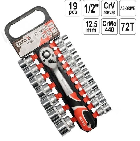 YATO Dugókulcs készlet 1/2" 19 részes termék fő termékképe