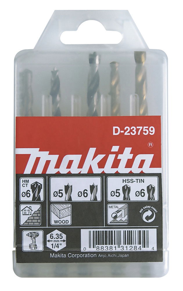 Makita Hex befogású 1/4" fúrókészlet fa, fém, kőzet 5 db-os termék fő termékképe