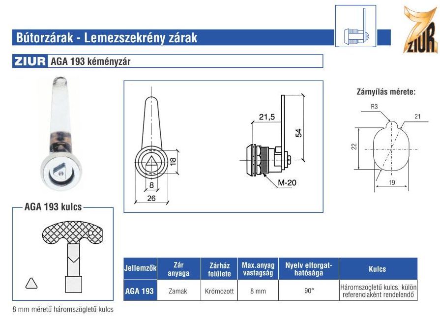 Zamak AGA193 Kéményzár Króm Kulcs Nélkül termék fő termékképe