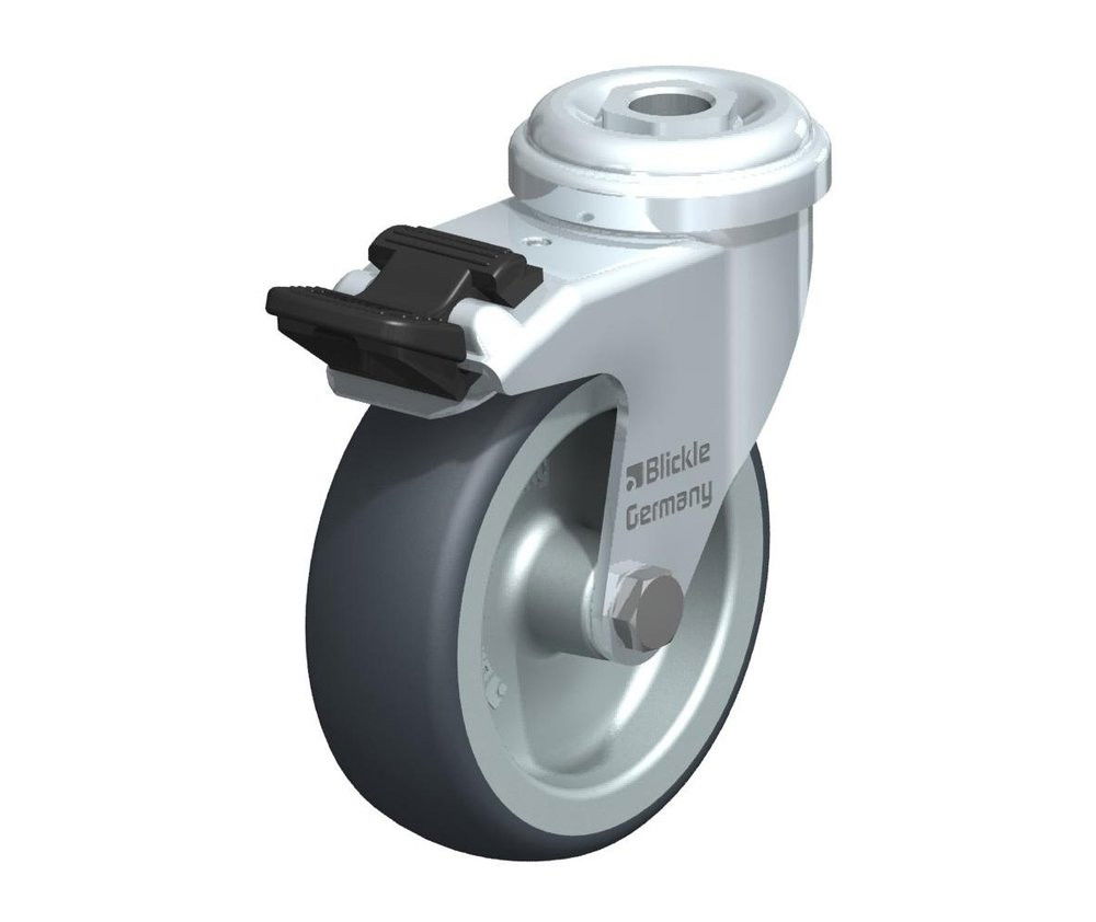 Blickle Kerék 50 mm Szürke Gumis Forgóvillás Hátfuratos Fékes termék fő termékképe
