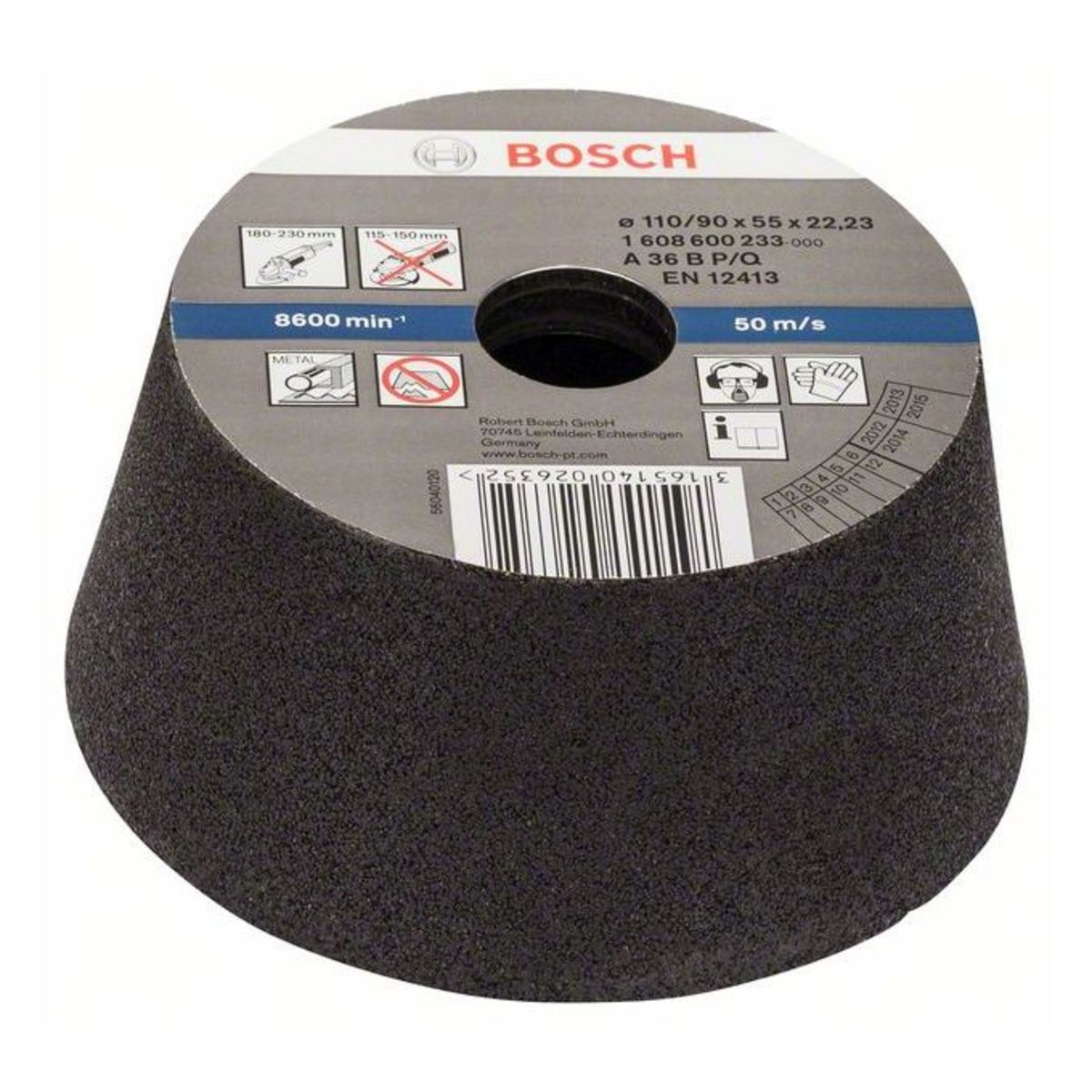 Bosch Fazékkorong Kúpos Fémhez/Öntvényhez  110*90*55*22,23 mm A36 B P/Q 8600 F/P Sarokcsiszolóhoz 180 mm Tárcsaátmérőtől termék fő termékképe