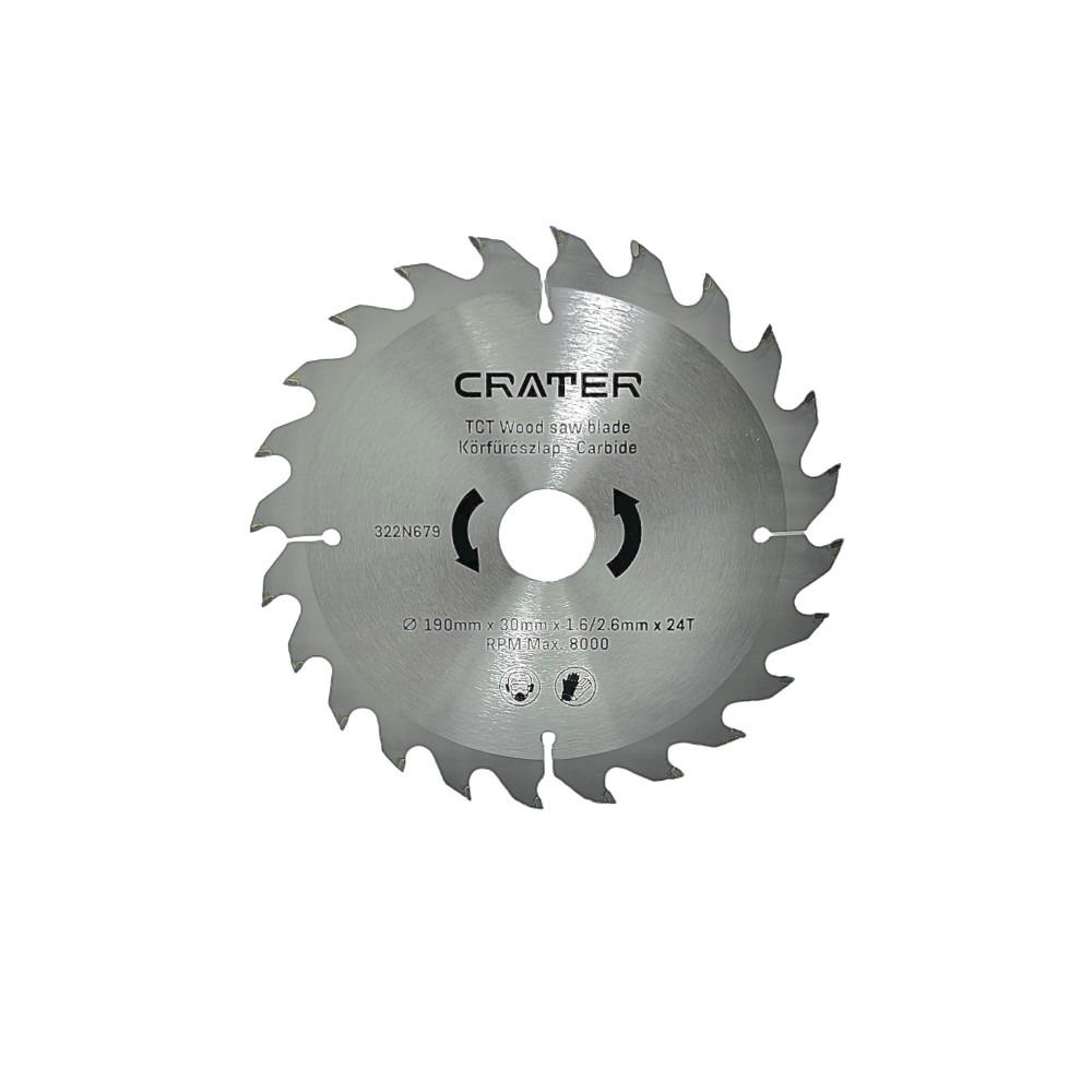 Crater Körfűrészlap Carbide  190*30*1,6/2,6 mm 24 Fog Fához  RPM 8000 termék fő termékképe