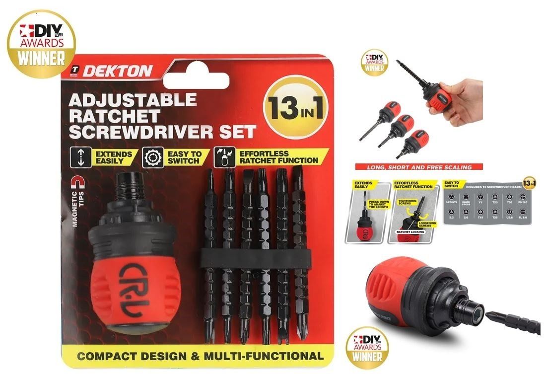 DEKTON Marok Racsnis Mágneses Csavarhúzó Készlet, Állítható 13:1 termék fő termékképe