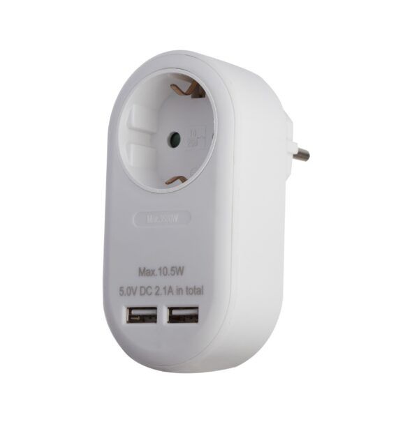 Entac Hálózati Adapter 1 Földelt Aljzat és 2 db USB Többféle Színben termék fő termékképe