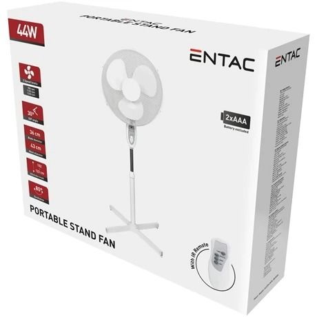 Entac Hordozható Álló Ventilátor Pulzáló 44W Távirányítóval 3 Fokozat Fehér termék fő termékképe
