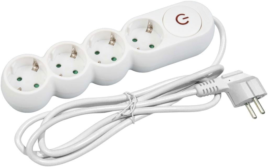 Entac Földelt Hosszabbító, 4 Foglalatos, 1,5 m, 3*1,5 mm, Kapcsolóval Fehér termék fő termékképe