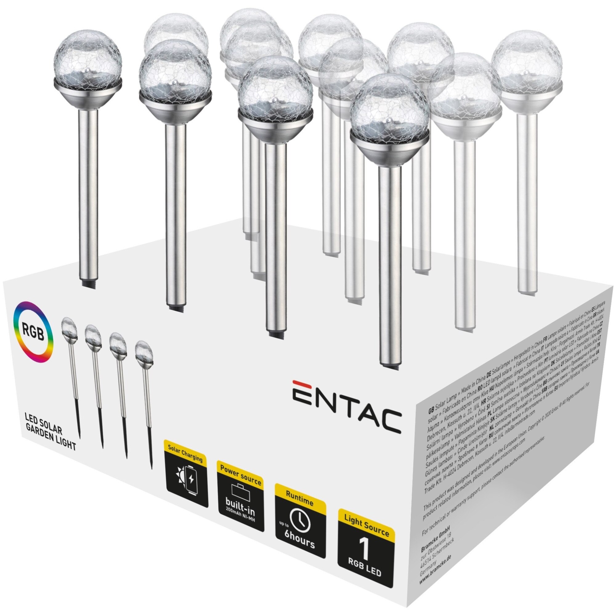 Entac Kerti Szolár Lámpa 34*6 cm Rozsdamentes Acél Üveg Gömb Fej 1 Led Fehér Fény IP44 termék fő termékképe