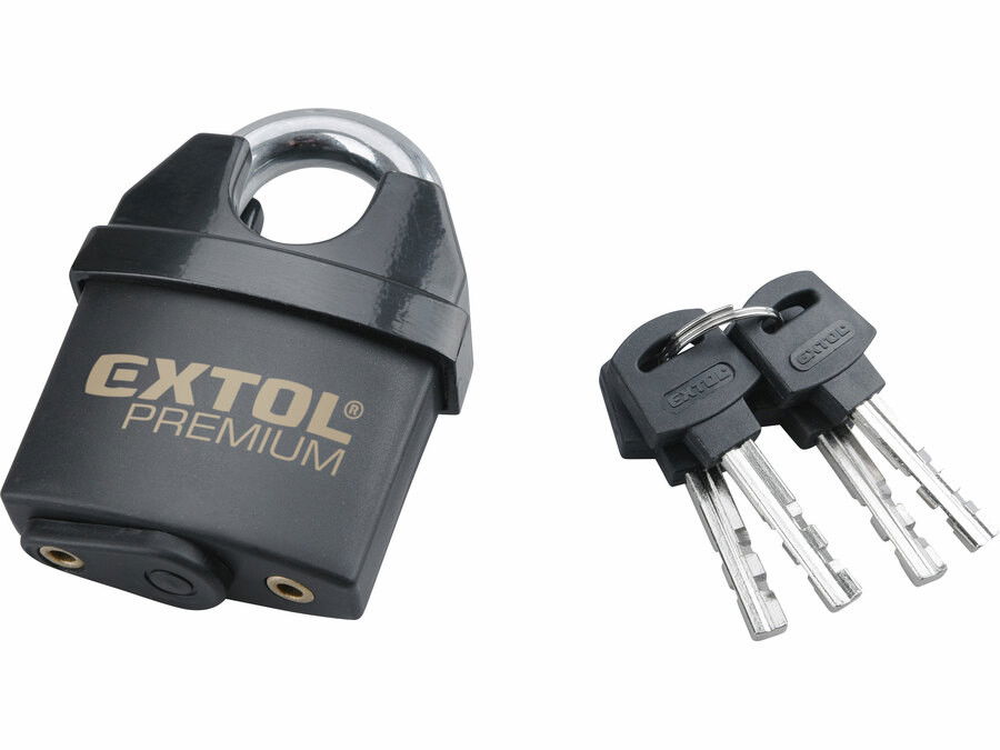 EXTOL Biztonsági Lakat Hajlított Kengyel Festett Időjárásálló 60 mm  4db Kulcs Levágás Elleni Védelem termék fő termékképe