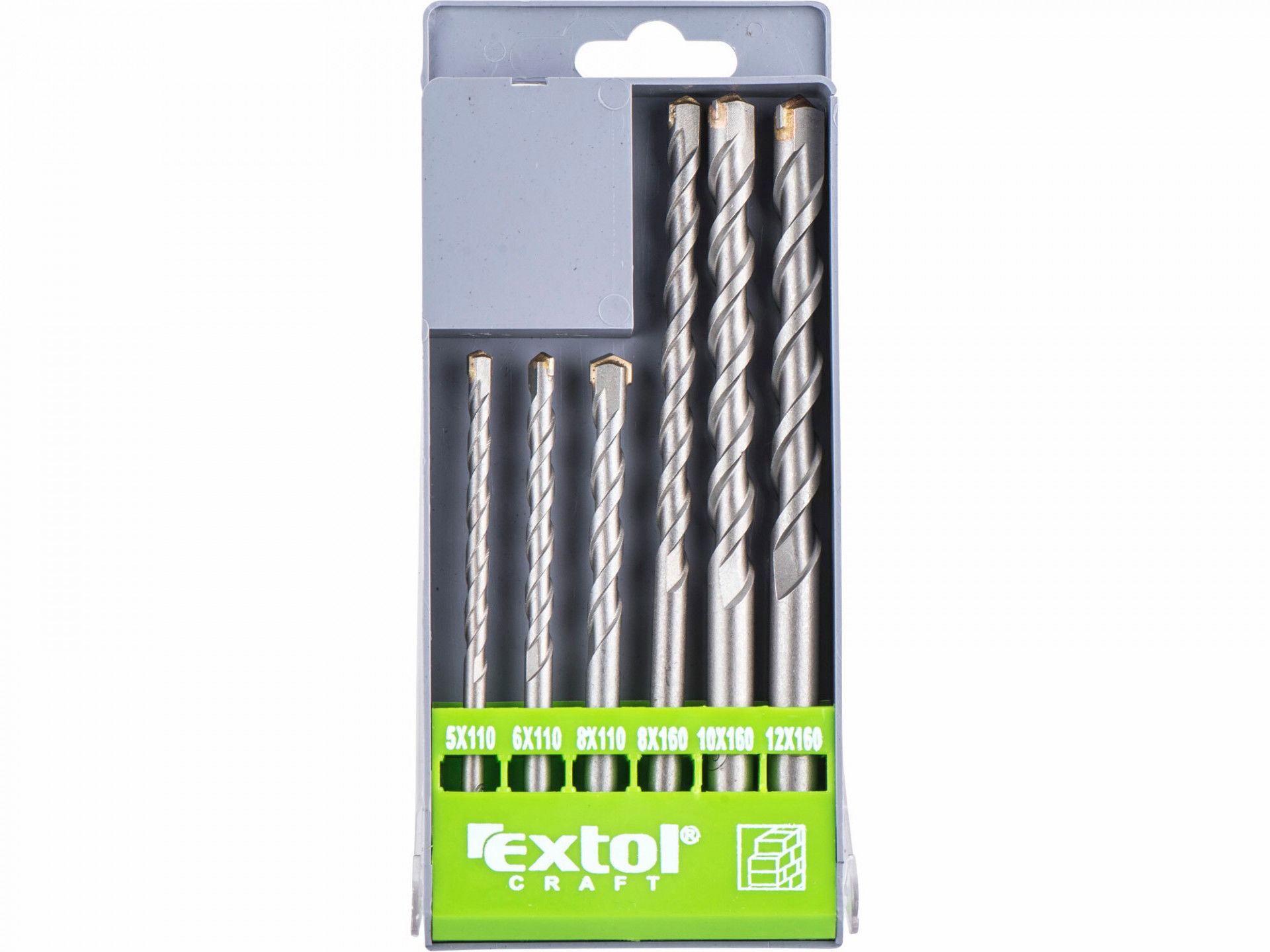 EXTOL Betonfúró Készlet SDS Plus 6 db 110 mm 5, 6, 8, 160 mm 8, 10, 12 termék fő termékképe