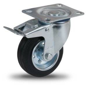 Kerék Önbeállós Talpas Fékes Forgós Fekete Gumis 200 mm termék fő termékképe