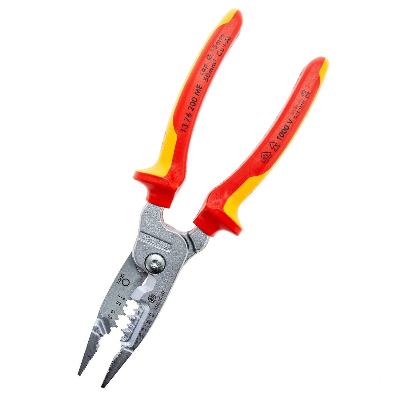 Knipex Szigetelt Szerelőfogó 2K Nyél WireStripper  200 mm Csupaszító 0,75-6 mm2, Kábelvágó 15 mm Lapos Kábelek Vágására termék fő termékképe