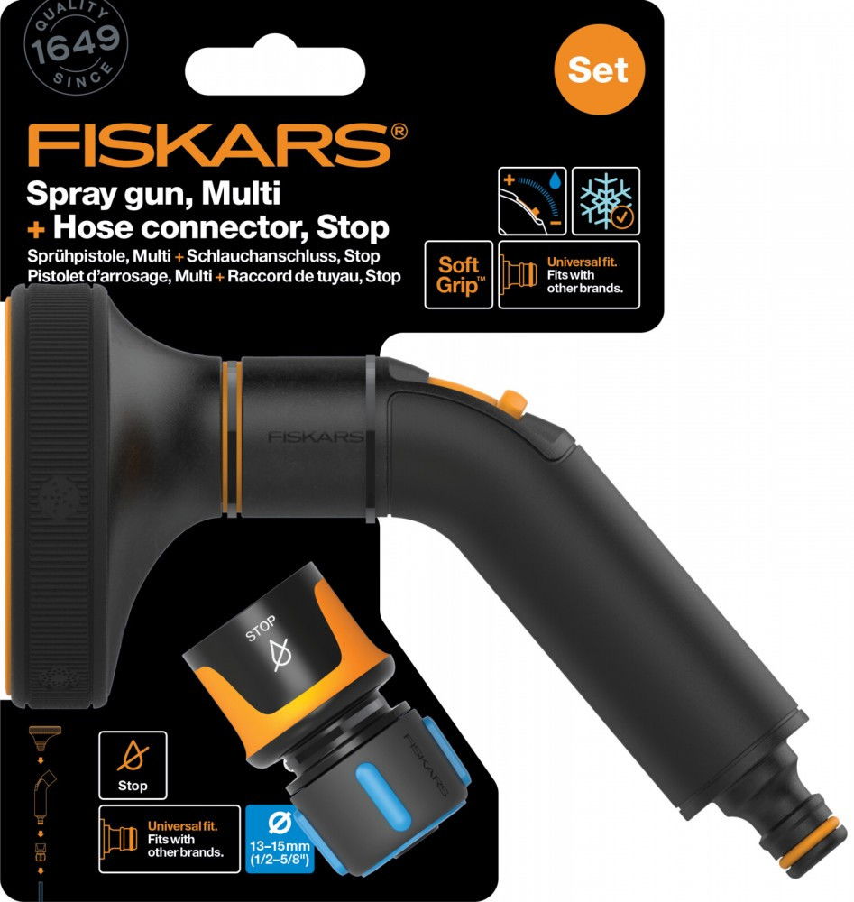 Fiskars Comfort Locsolópisztoly Multi + CF Tömlőcsatlakozó 13-15 mm Stop termék fő termékképe