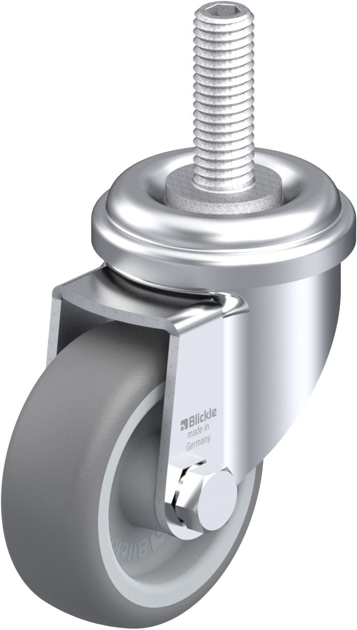 Blickle Forgóvillás Műszerkocsi Kerék 50 mm Termoplasztikus Gumi Futófelület Szürke Hátfurattal M10*30 mm Menetes Szár termék fő termékképe