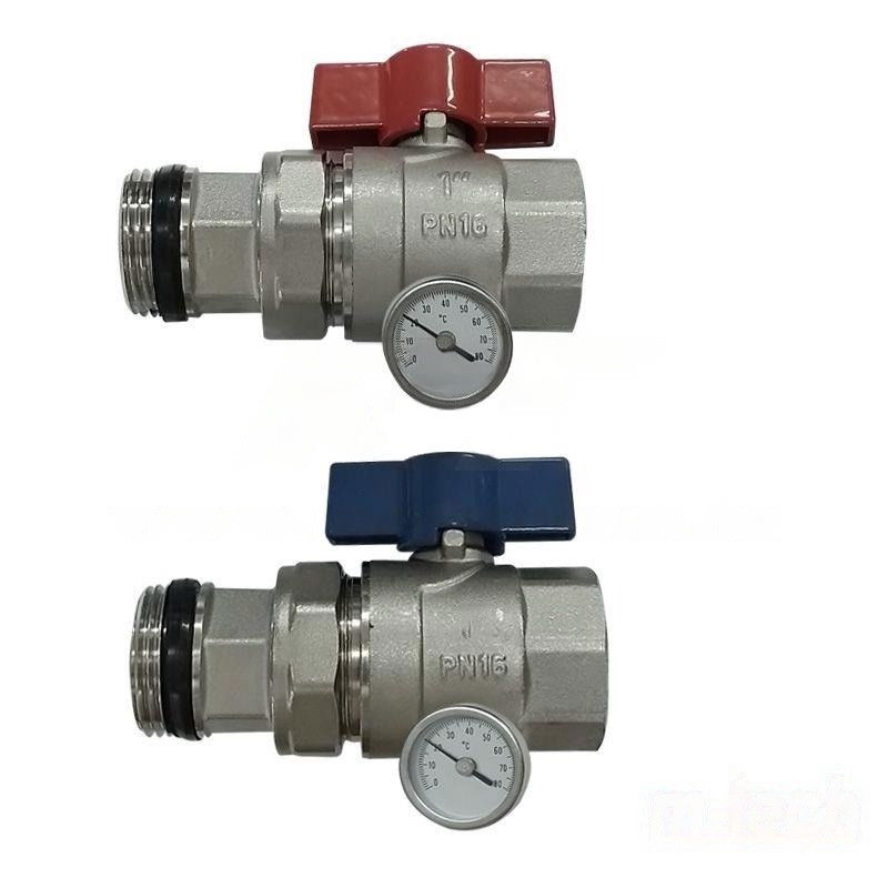 m-tech UniTherm hollandis KB egyenes golyóscsap szett hőmérővel sárgaréz, krómozott 1" termék fő termékképe