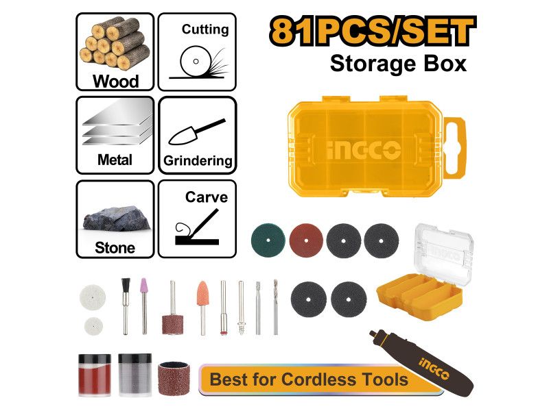 Ingco Csapos Mini Csiszolófej Készlet 81 Részes Műanyag Tokban termék fő termékképe