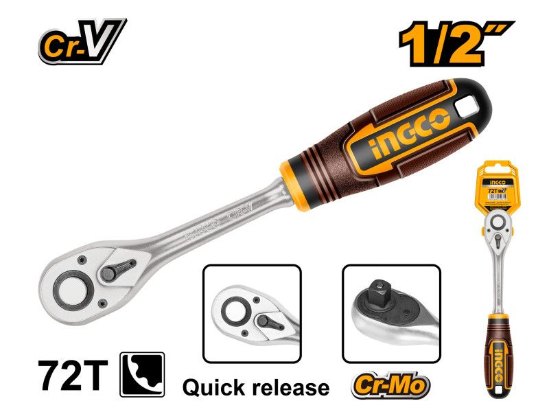 Ingco Racsnis Hajtószár 1/2"  255 mm 72T CrV Irányváltós termék fő termékképe