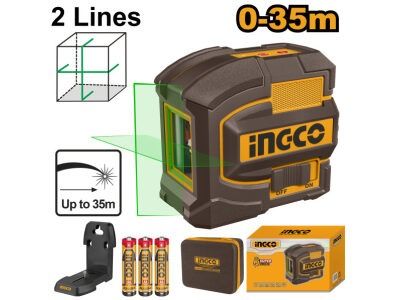Ingco Digitális Keresztvonalas Lézer Zöld 0-35 m 3*AAA termék fő termékképe