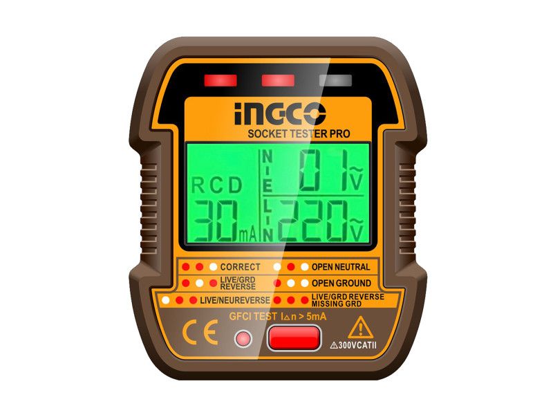 Ingco Dugalj, Konnektor Teszter, 90-250 V, 30 mA, Digitális Kijelzővel termék fő termékképe