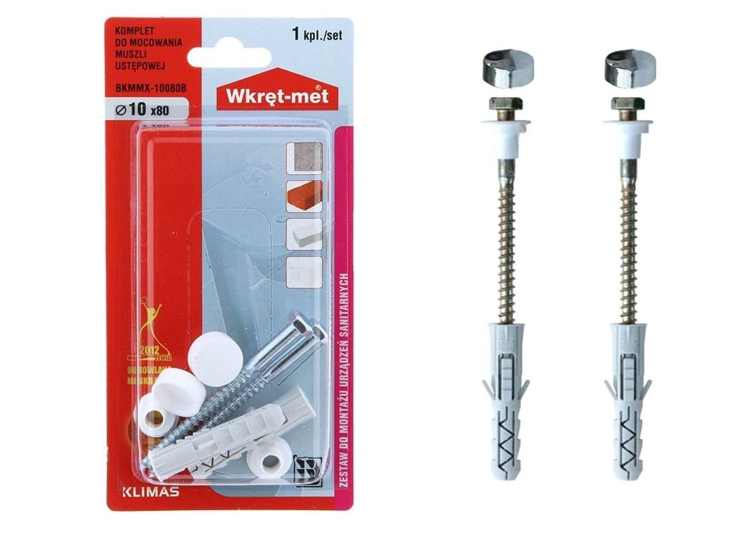 Wkret-met Klimas WC Rögzítő Készlet 6*80 mm Csavar + 10*50 mm Tipli Fehér Kupak termék fő termékképe