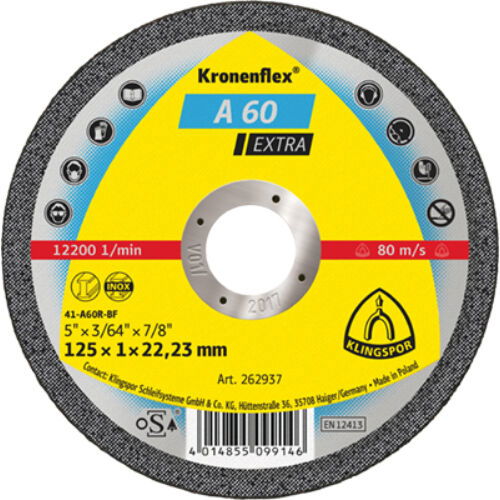 Klingspor Vágókorong A 60 Extra Inox Egyenes 125*1*22,23 mm termék fő termékképe