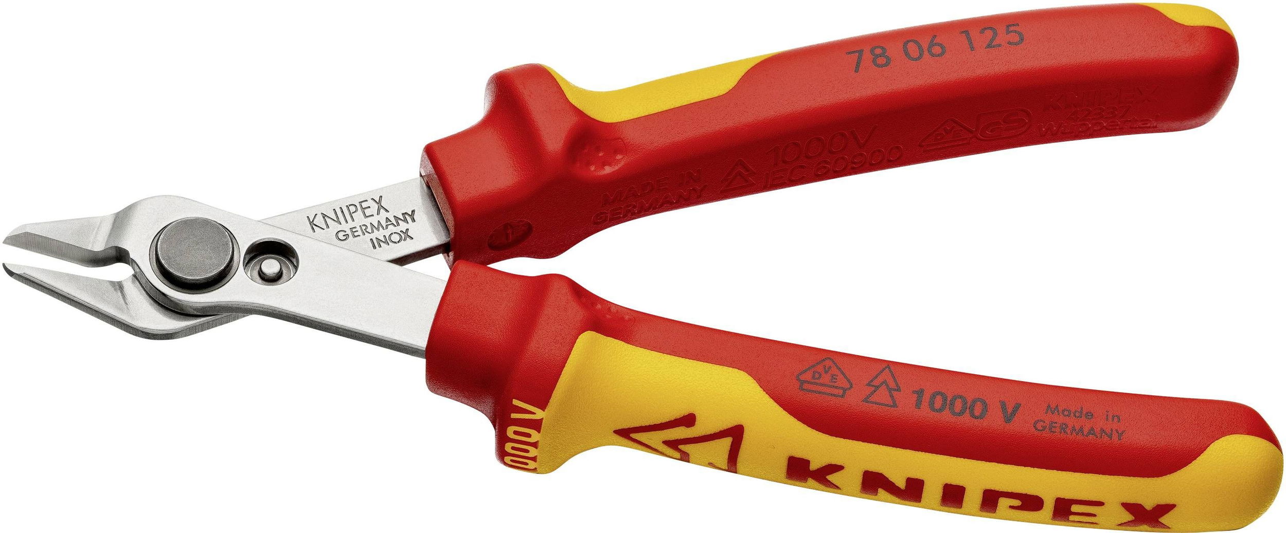Knipex Super Knips Szigetelt Elektronikai Oldalcsípő Fogó 125 mm 0,2-1,6 mm  Inox Fej  1000V termék fő termékképe