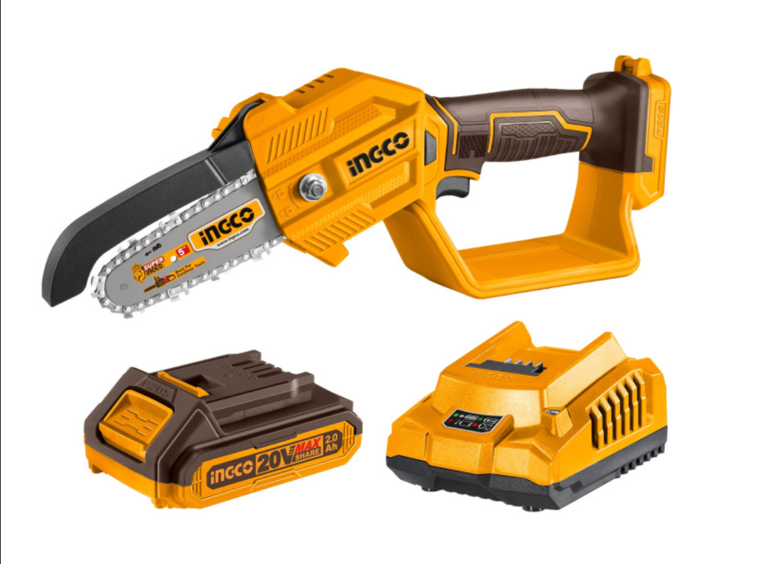Ingco Akkumulátoros Láncfűrész, 127 mm, 20V (+1db 2Ah Akku + Töltő) termék fő termékképe