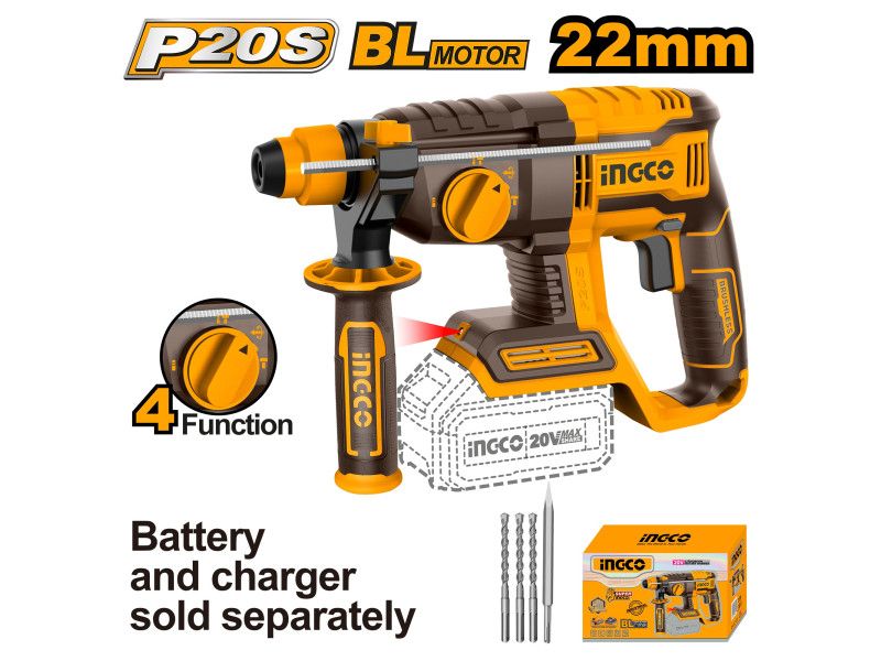 INGCO Akkus kombikalapács 2,0 J SDS-Plus szénkefe nélküli 20 V (akku és töltő nélkül) termék fő termékképe