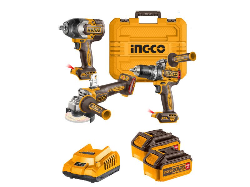 INGCO Akkus erőcsomag 20 V Ütvefúró-csavarozó 66 Nm+Sarokcsiszoló 115 mm+Ütvecsavarozó 850 Nm termék fő termékképe