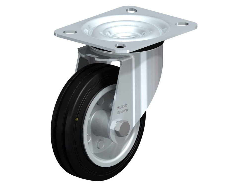 Blickle Kerék 80 mm Fekete Tömörgumi Forgós Talpas Acéllemez Felni termék fő termékképe