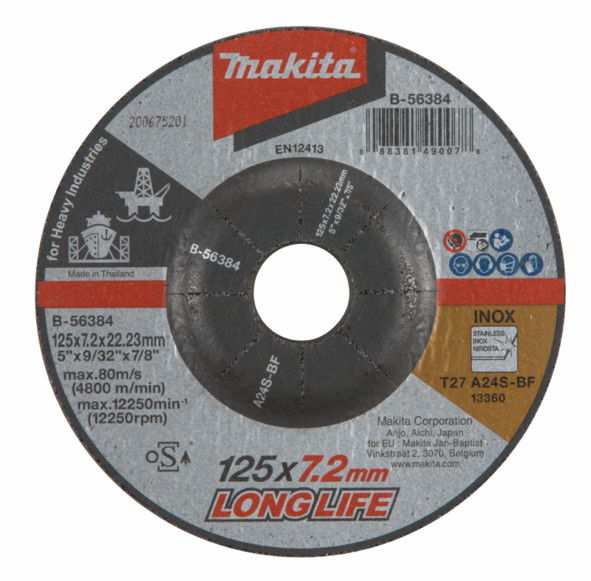 Makita Csiszolótárcsa INOX 125*7,2mm A24S Long Life termék fő termékképe