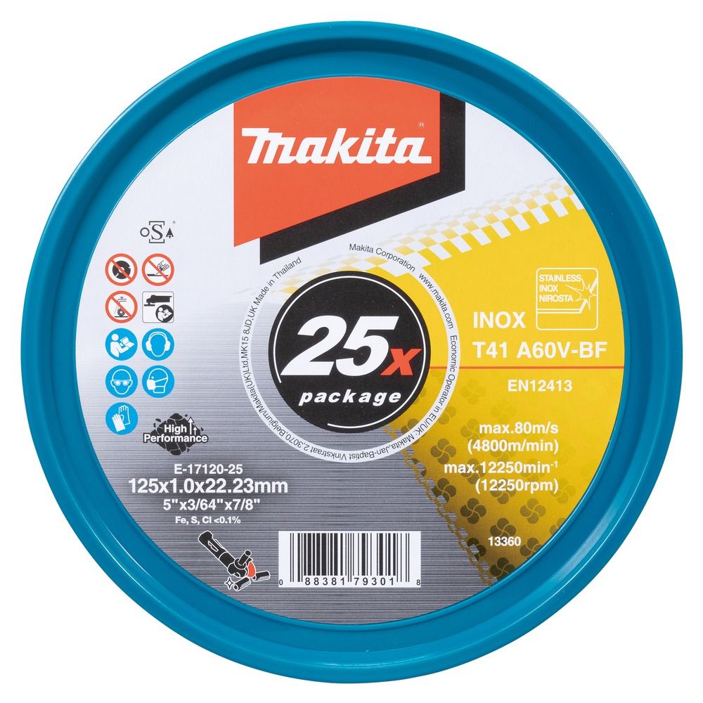 Makita Vágókorong Inox BF T41  A60V 125*1,0*22,23 mm 25 db Puhább Anyag, Vékony Anyaghoz, Gyorsabb Vágáshoz termék fő termékképe
