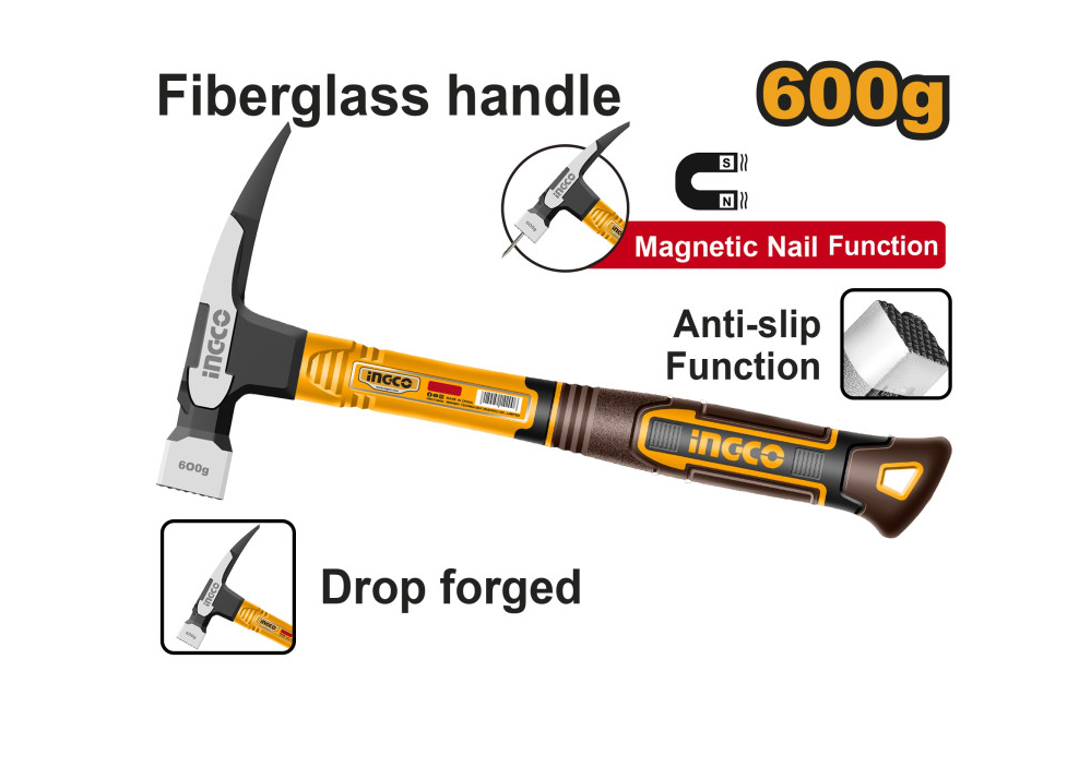 Ingco Ácskalapács, 600g, Üvegszálas Nyéllel, Mágneses termék fő termékképe