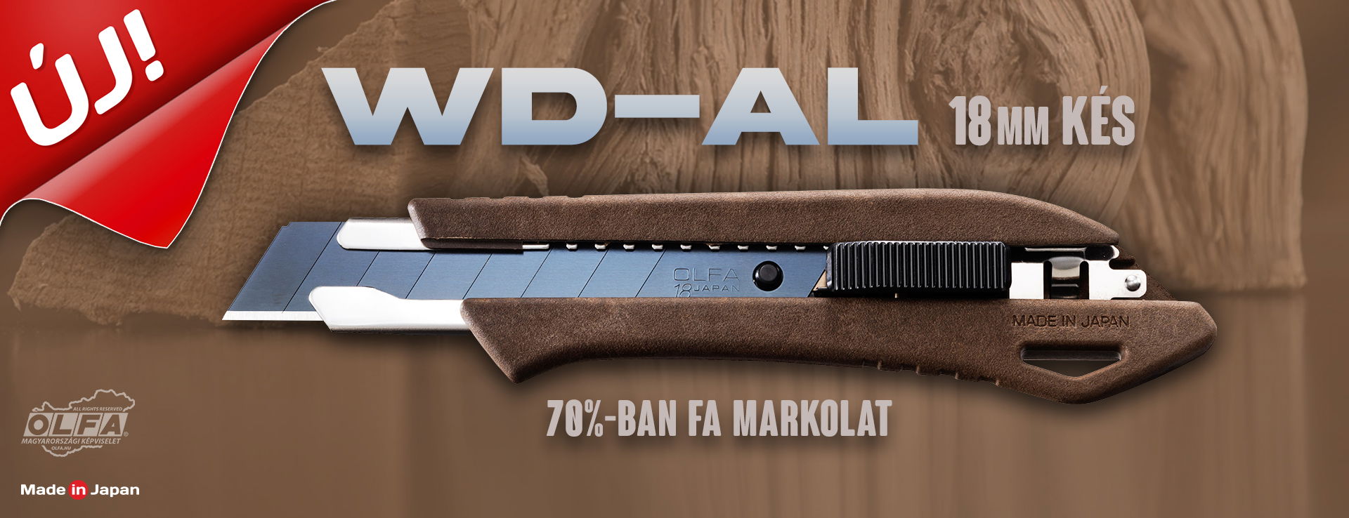 OLFA Snitzer, Vágókés 18 mm 70% Fa + 30%  PP  Markolat termék fő termékképe