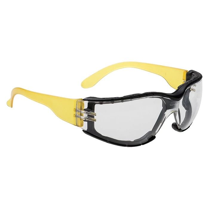 Portwest Védőszemüveg PS32 Víztiszta PC Lencse Karcálló, Páramentes Szivacsbetét Sárga Szár termék fő termékképe