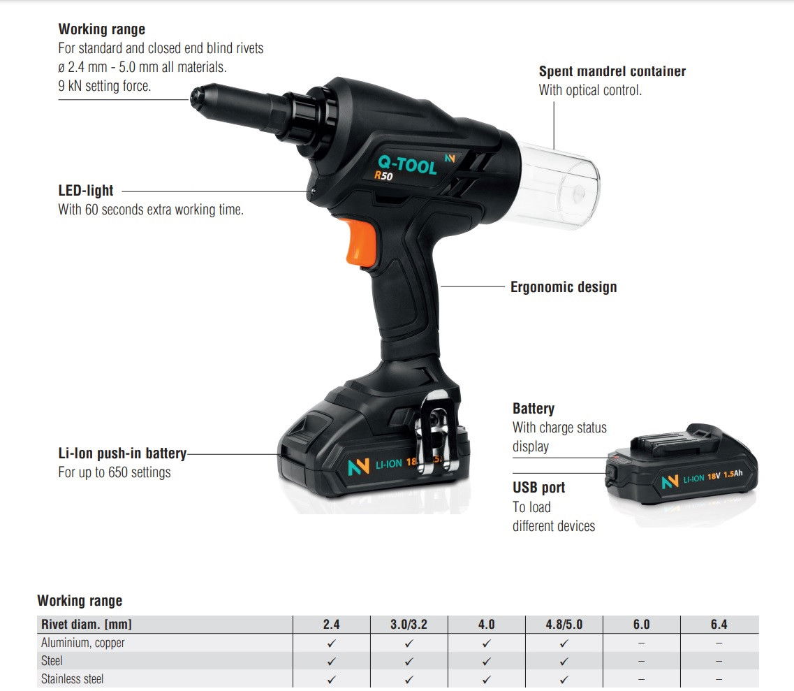 Q-TOOL Q-TOOL® R50 Akkumulátoros Popszegecshúzó termék fő termékképe