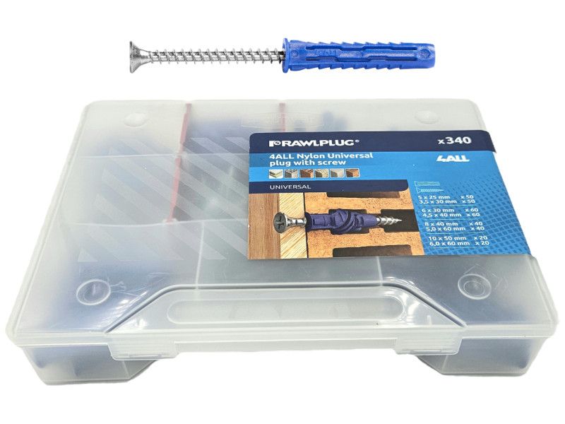 RAWLPLUG 4ALL Nagyteljesítményű Nylon Dübel + SF Csavar Szett Szortimenterben 340 db/doboz termék fő termékképe