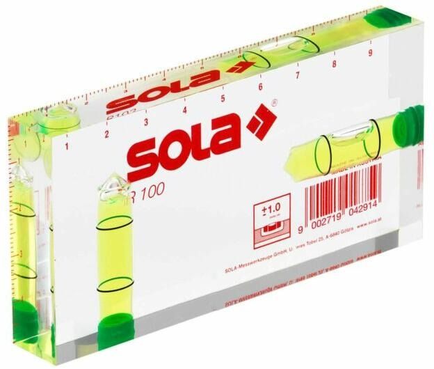 Sola Kicsi Vízmérték R100 Zöld 100*50*15 mm Víztiszta Műanyag 2 Libella termék fő termékképe