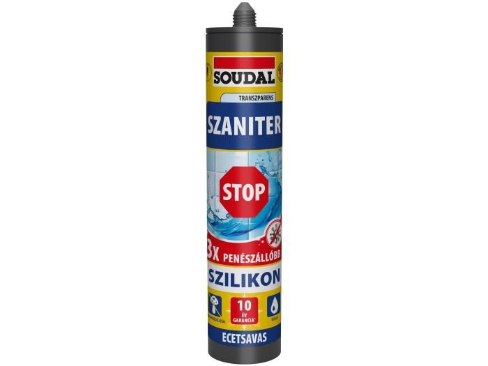 Soudal Szaniter Szilikon Stop Ecetsavas Transzparent 280 ml 3* Penészállóbb termék fő termékképe