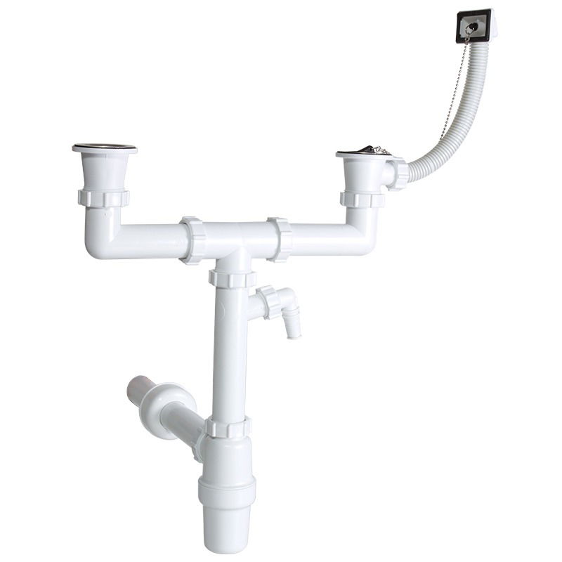 Styron 6/4" - NA40 Kétmedencés mosogatószifon Túlfolyóval, Mosogatógép Csatlakozóval termék fő termékképe