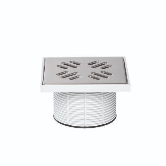 Styron 150*150 mm Padlórács Magasítóval, Rozsdamentes Fedőlappal 88 mm Beépítési Magasság termék fő termékképe