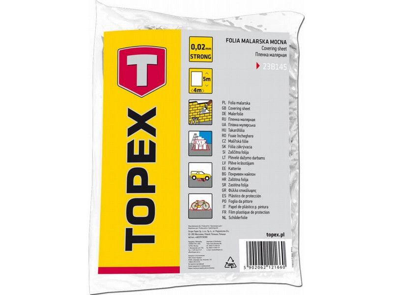 Takarófólia TOPEX 23B145 4*5 M 0,02µ termék fő termékképe