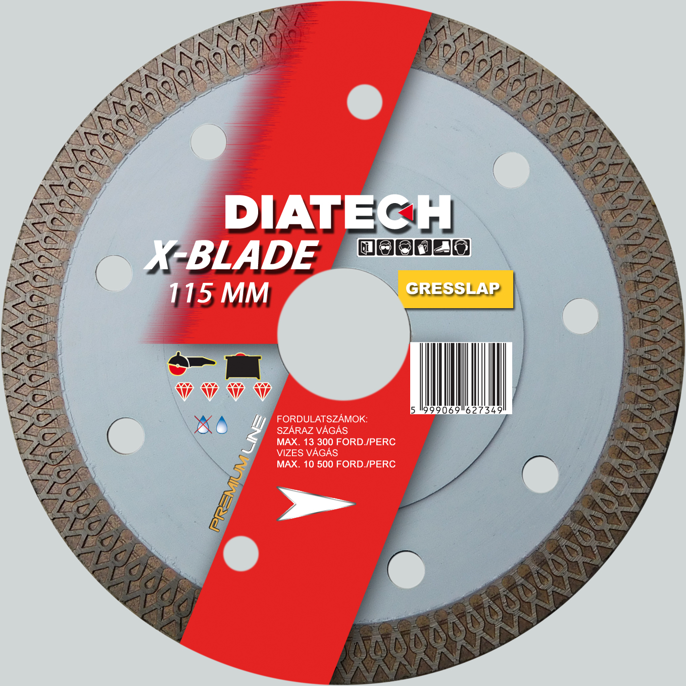 Diatech X-Blade Gyémánt Vágókorong Extra Vékony, Gress, Gránit, Kerámia és Márvány Lapokhoz Turbo Fuga 115*30*22,2 mm termék fő termékképe