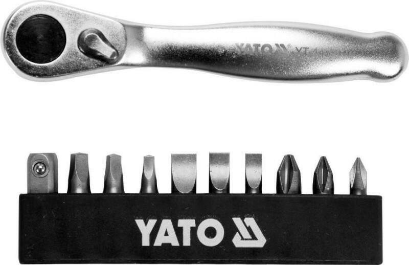 YATO Bitbehajtó Készlet + Racsni 1/4" CrV 72T Egyhornyú, Kereszthornyos, Négyszög S2 11 Részes termék fő termékképe