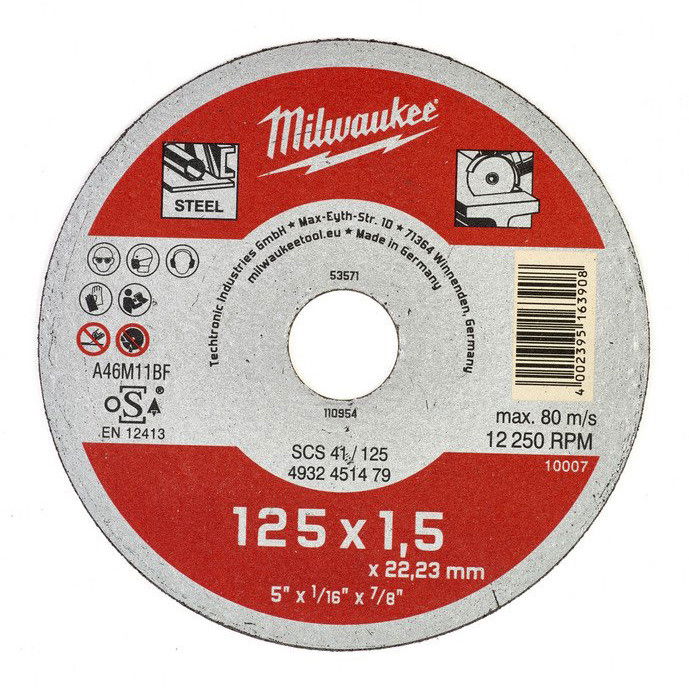 Milwaukee WSCS41 STANDARD fémvágó tárcsa, egyenes, 125x1.5 mm termék fő termékképe