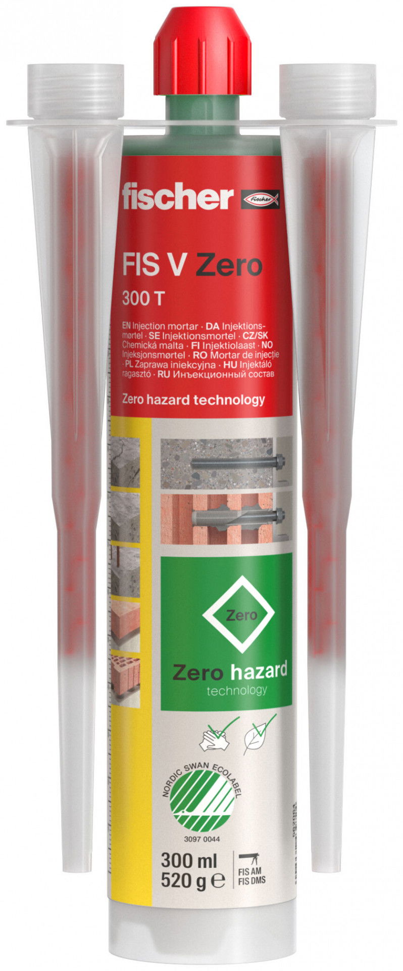 Fischer FIS V Zero 300 T injektáló ragasztó, 300 ml + 2 db FIS MR Plus átlátszó klip termék fő termékképe