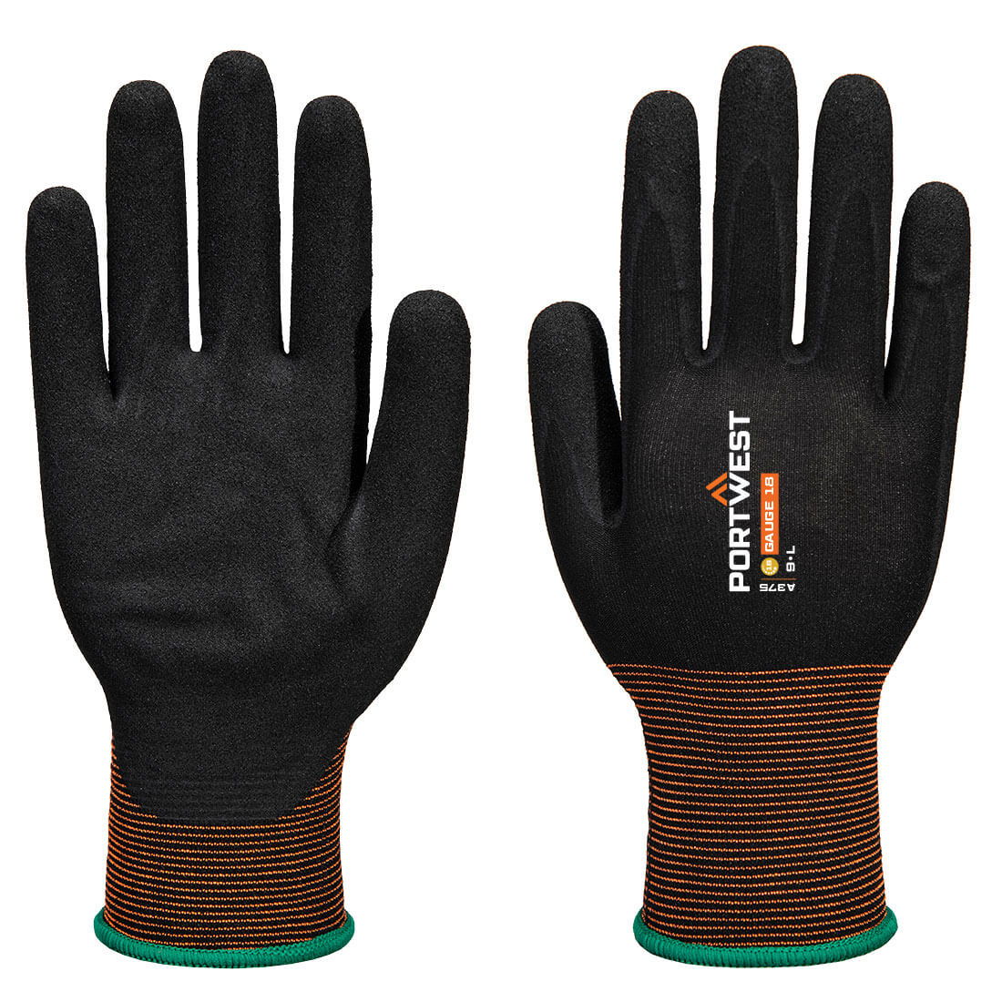 Portwest A375 - GP Grip 18 érdesített nitril mikrohabos kesztyű, fekete termék fő termékképe
